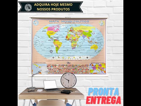 Mapa Mundi Banner Grande Politico Escolar Lona Pendurar Multimapas