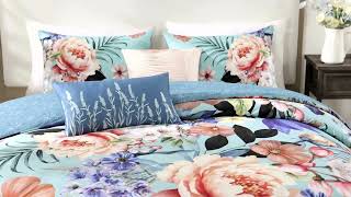 Turquoise Reverie Comforter Set, Elegant Floral Reversible Bedding for a Serene Bedroom Makeover