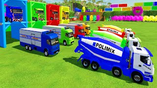 TRASPORTO DI UN CAMION PER CEMENTO POLIMIX COLORATO, CAMION DELLA POLIZIA LOGISTICA IN GARAGE CON... screenshot 1
