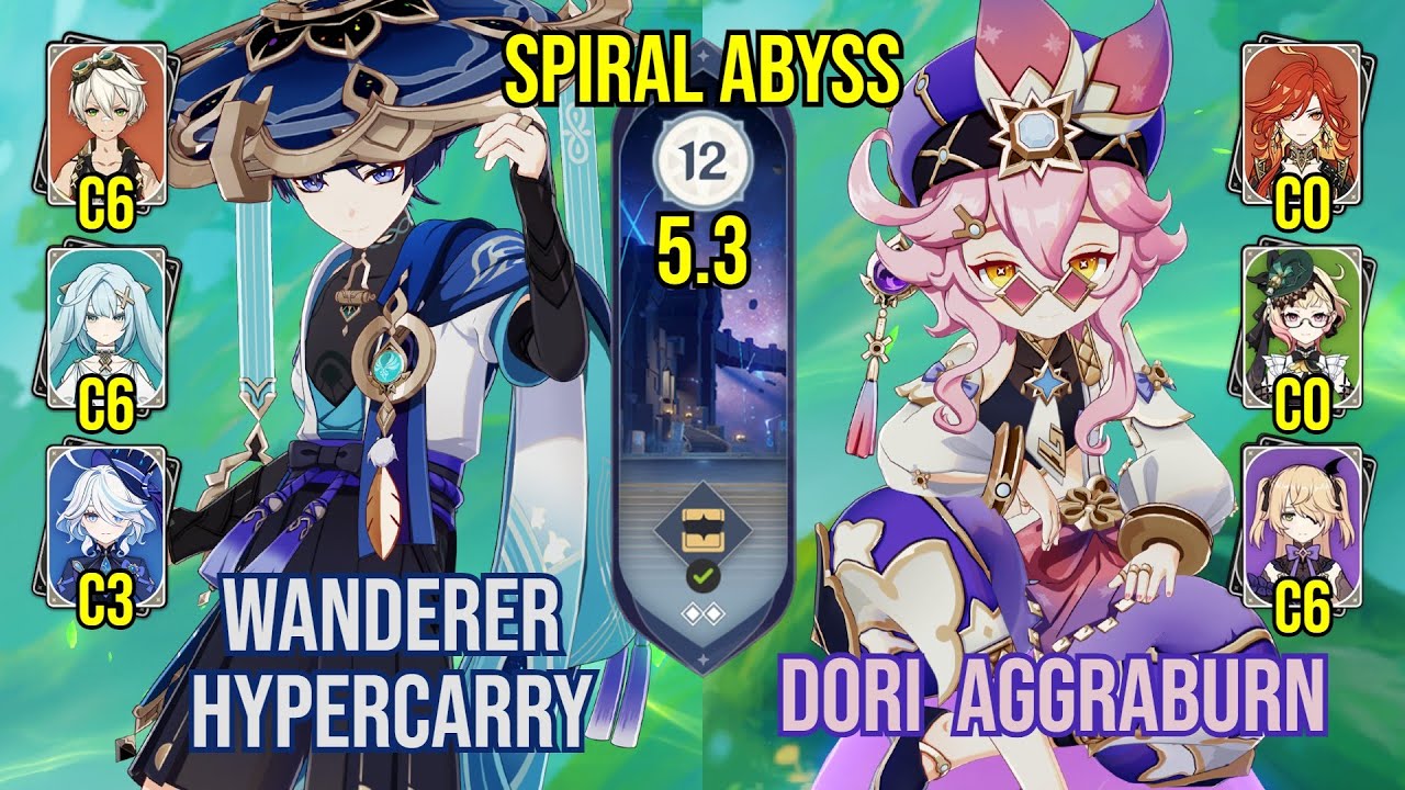 C1 Wanderer Hypercarry + C6 Dori Aggraburn | Spiral Abyss 5.3 | Genshin Impact