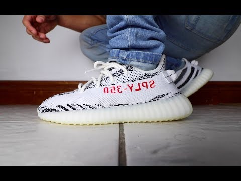 zebra yeezys on feet