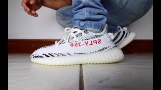 yeezy on feet zebra