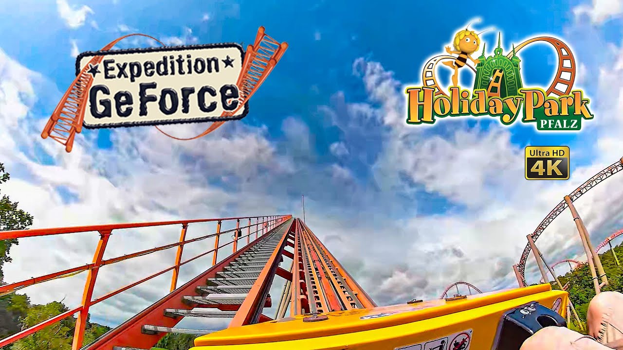 Expedition GeForce Roller Coaster On Ride Front Seat 4K POV Holiday Park, Германия 2019 08 15