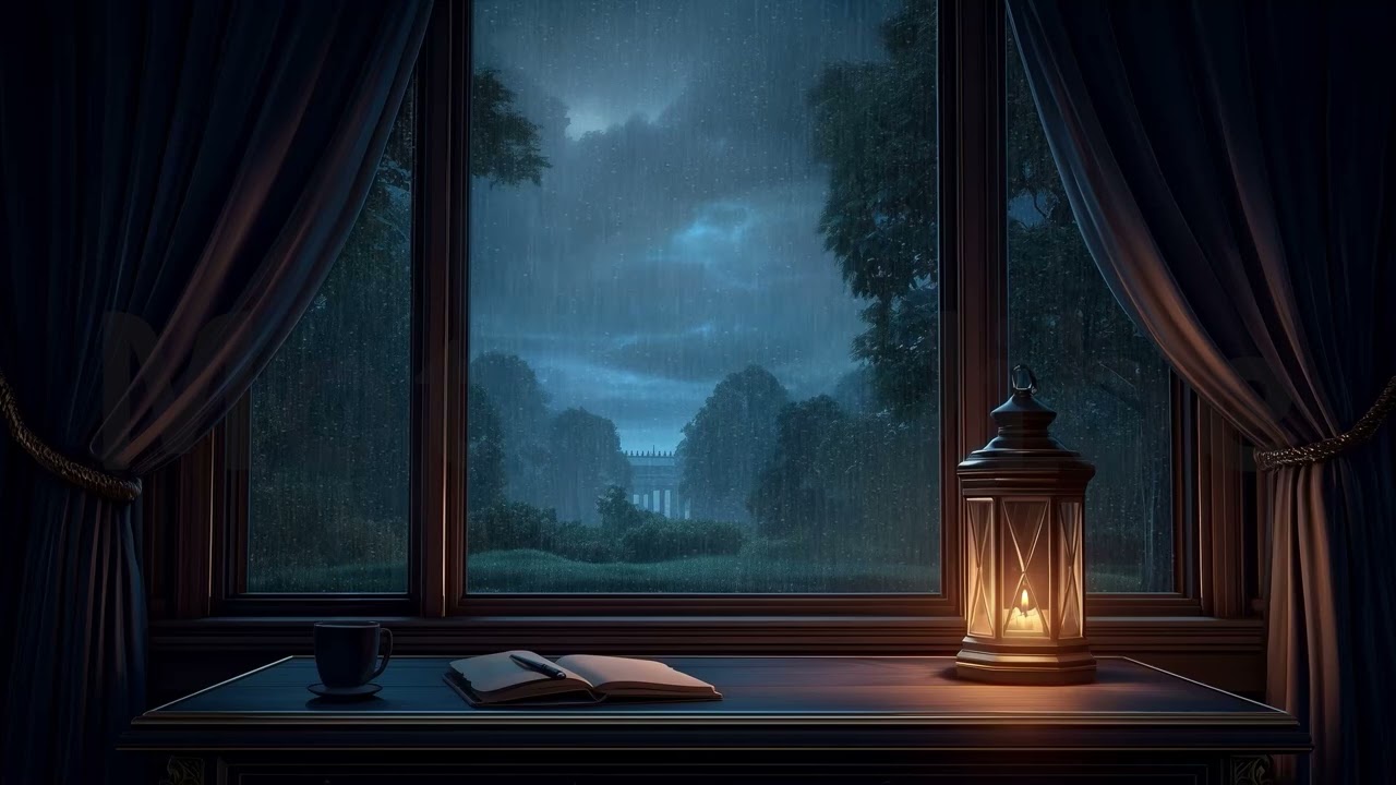 Midnight Rain Ambience | Dark Academia | Gothic Lantern | Stormy Night Background | Silent Manor
