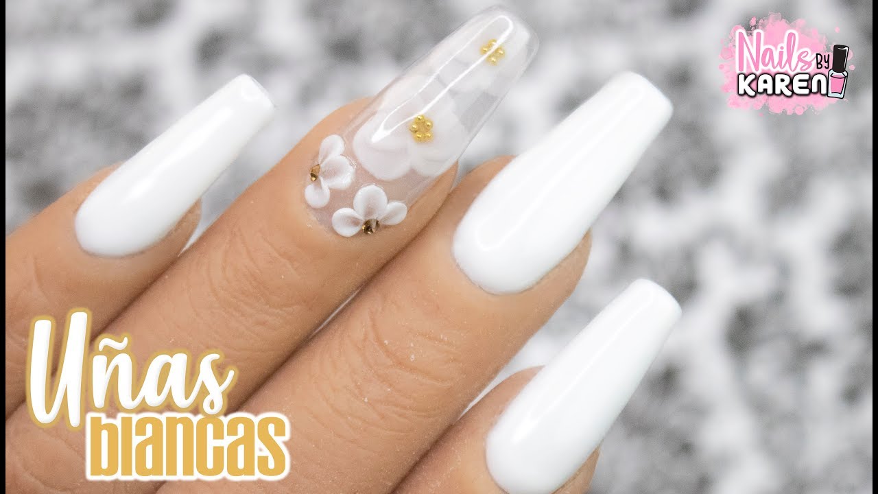 UÑAS BLANCAS con FLOR 3D ALTO y BAJO RELIEVE - thptnganamst.edu.vn