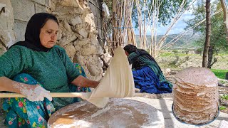 IRAN Village Cooking: Baking Local Bread called "Tiri" with wheat flour on a spring day/پخت نان محلی
