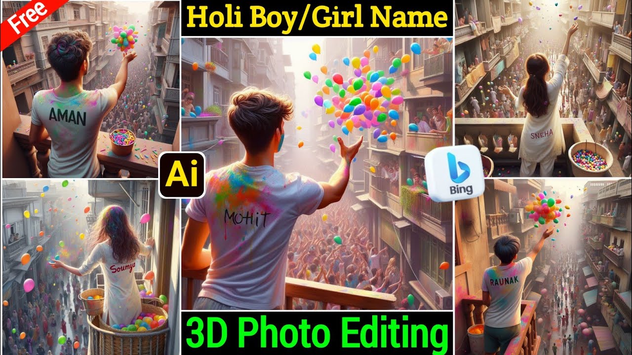 Happy holi Boy/Girl Name 3D AI Photo Editing | holi ai image kaise banaye | Bing ai image creator