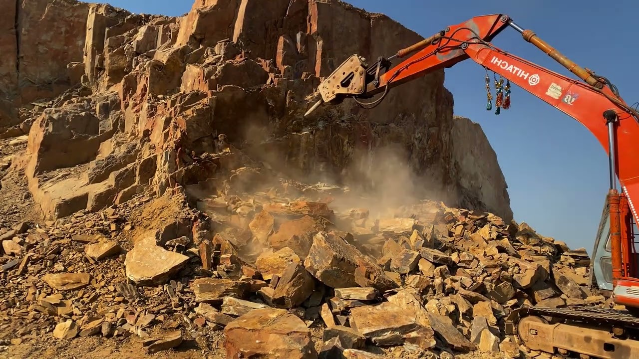 Extremely Dangerous Excavator Breaking Mountain Rocks | Huge Boulder Falls into Caterpillar Bucket”