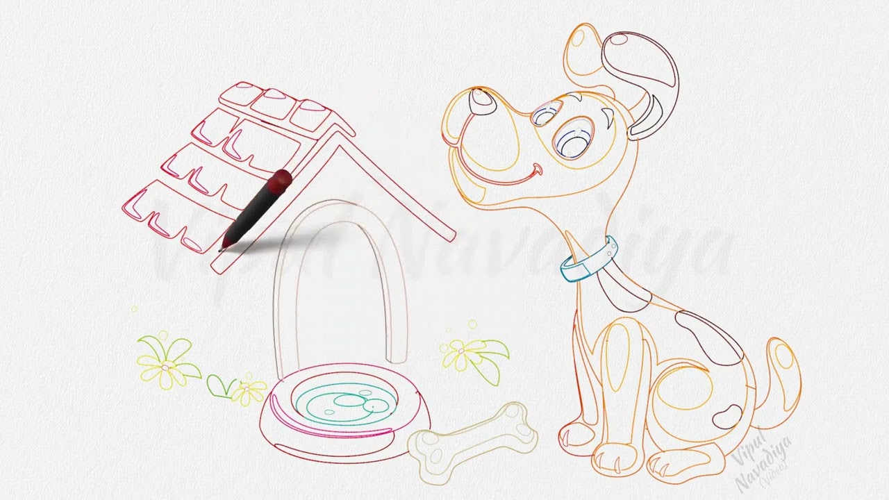 Cute cartoon dog with little house || Drawing