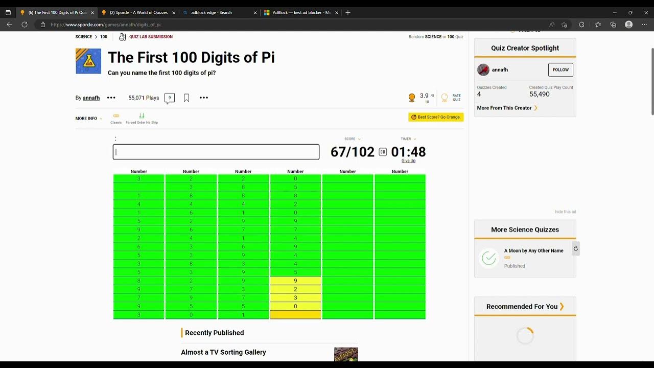 sporcle 100 digits of pi (20 second flawless run) YouTube