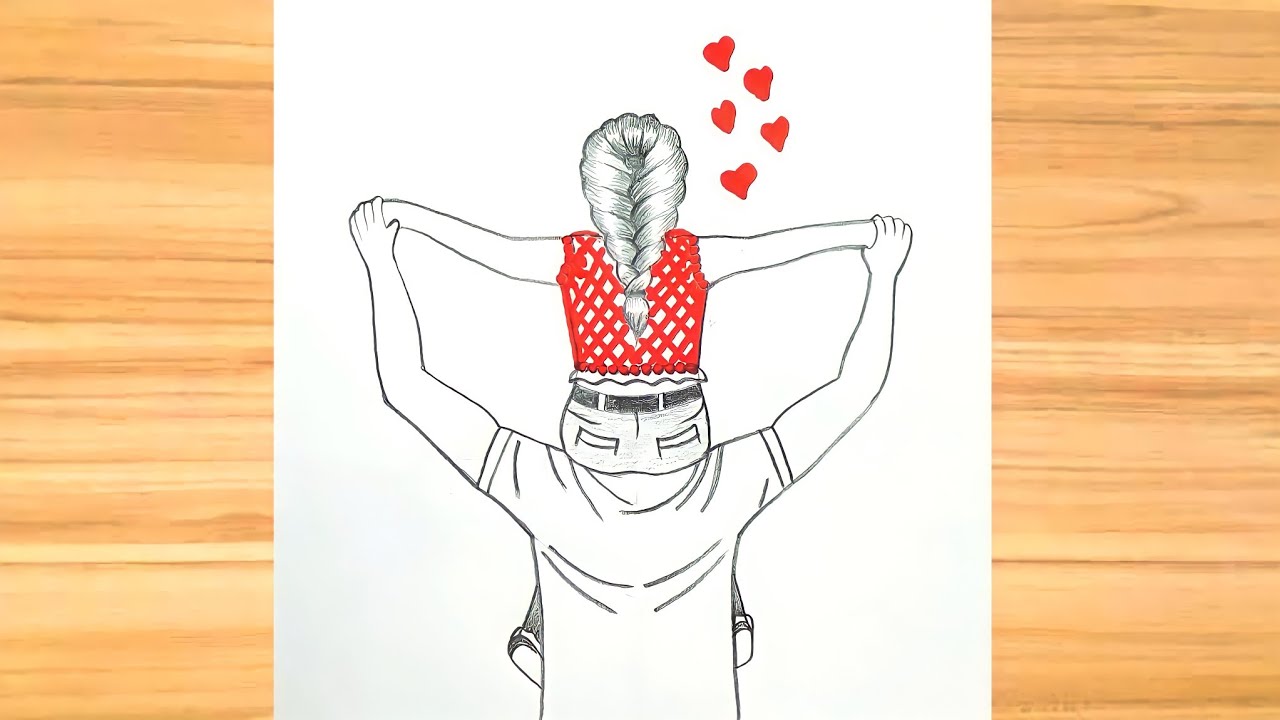 Father's day special drawing || Easy way to draw Father and Daughter -step by step || Pencil sketch