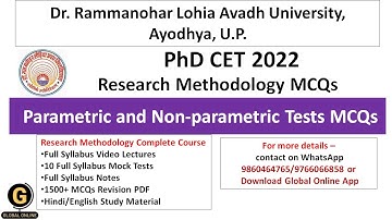 Avadh University PhD CET 2022-23 Research Methodology MCQs|Parametric and Non-parametric Tests MCQs|
