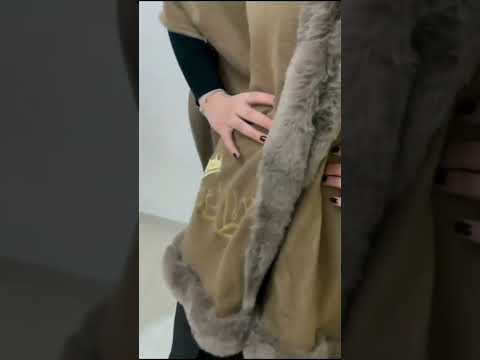 شال شتوي بالاسم مع فرو نسائي بناتي تطريز حسب الطلب متوفر بعدة اللوان