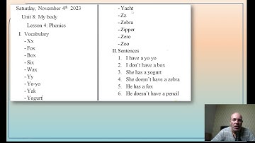 Unit 8 My Body, Lesson 4: Phonics | Xx, Yy, Zz | Fast English Vocabulary in 3 Minutes