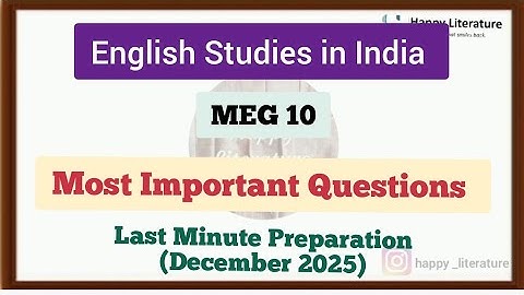 MEG 10 important questions December 2025 English studies in India  #english 