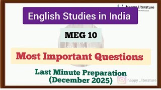 MEG 10 important questions December 2025 English studies in India #english
