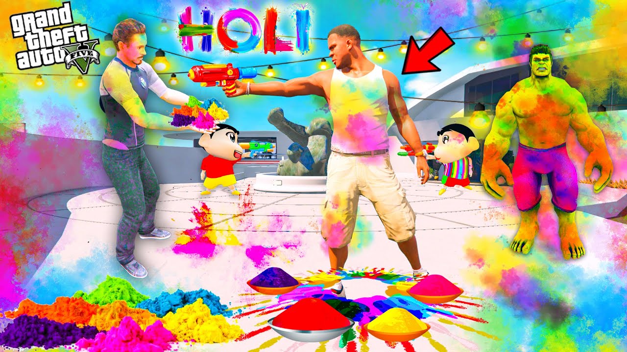 Franklin & Avengers Celebrate Holi With Shinchan in GTA 5 ! | GTA 5 AVENGERS