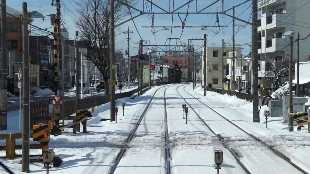 HD雪のある新京成　前面展望　京成津田沼→松戸　北初富駅移転直前＆途中踏み切り障害有（すぐ復旧）