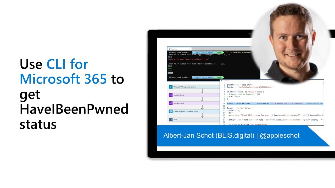 Use CLI for Microsoft 365 to get HaveIBeenPwned status - YouTube
