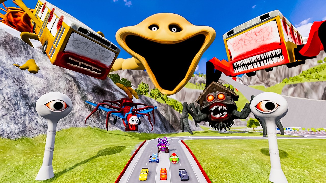 ALL MONSTERS Red Eye Deer & Giant Smile vs Broken Bridge with WHITE OWL - BeamNG.Drive