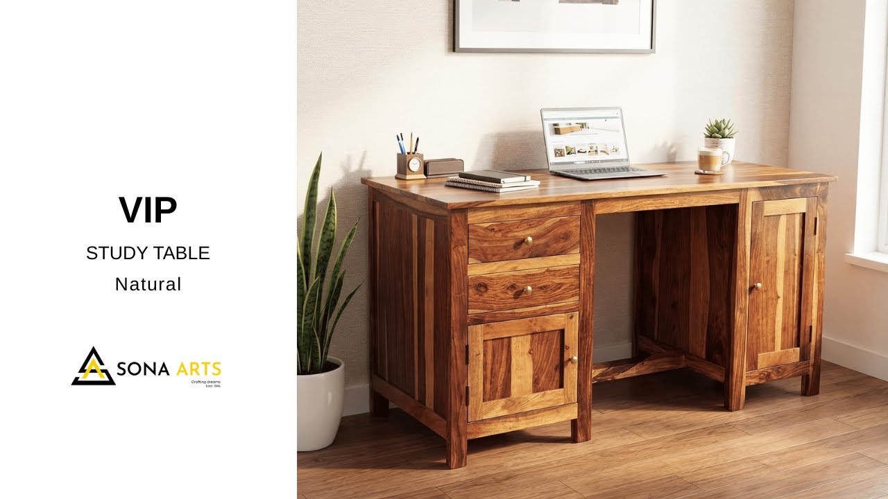 VIP Solid Wood Study Table | Sheesham Wood Study Desk with Storage | Sona Arts