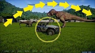 Jurassic World Jeep Jumping T Rex and Indoraptor Fight