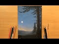 Moonlight landscape in colored pencils