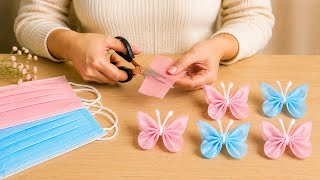 Make a butterfly using a face mask in just 5 minutes!🦋 A great idea for repurposing discarded items