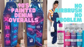 No Airbrush | Denim Jeans Overalls | 90s Theme Using Spray Fabric Paint