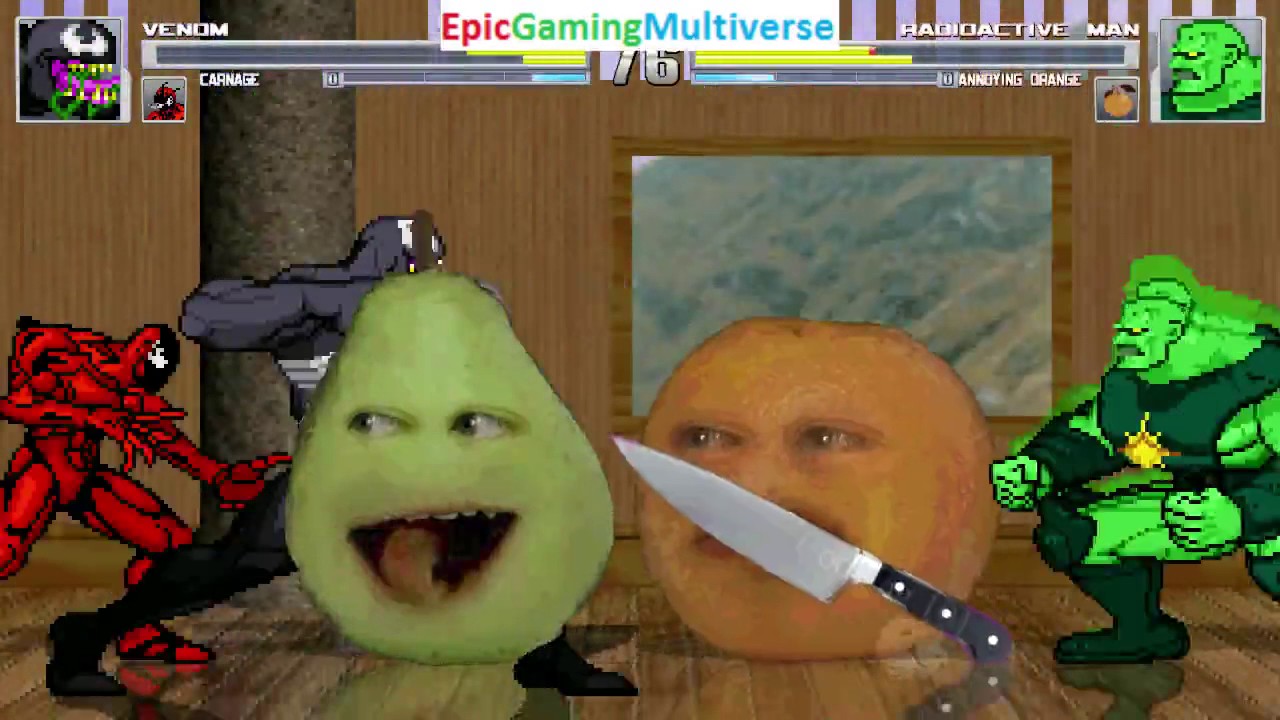 Venom And Carnage VS Radioactive Man And The Annoying Orange In A MUGEN Match / Battle / Fight