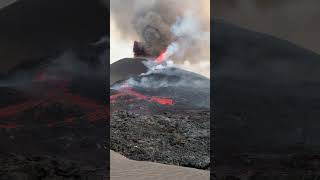 Lava Flowing near an Active Volcano