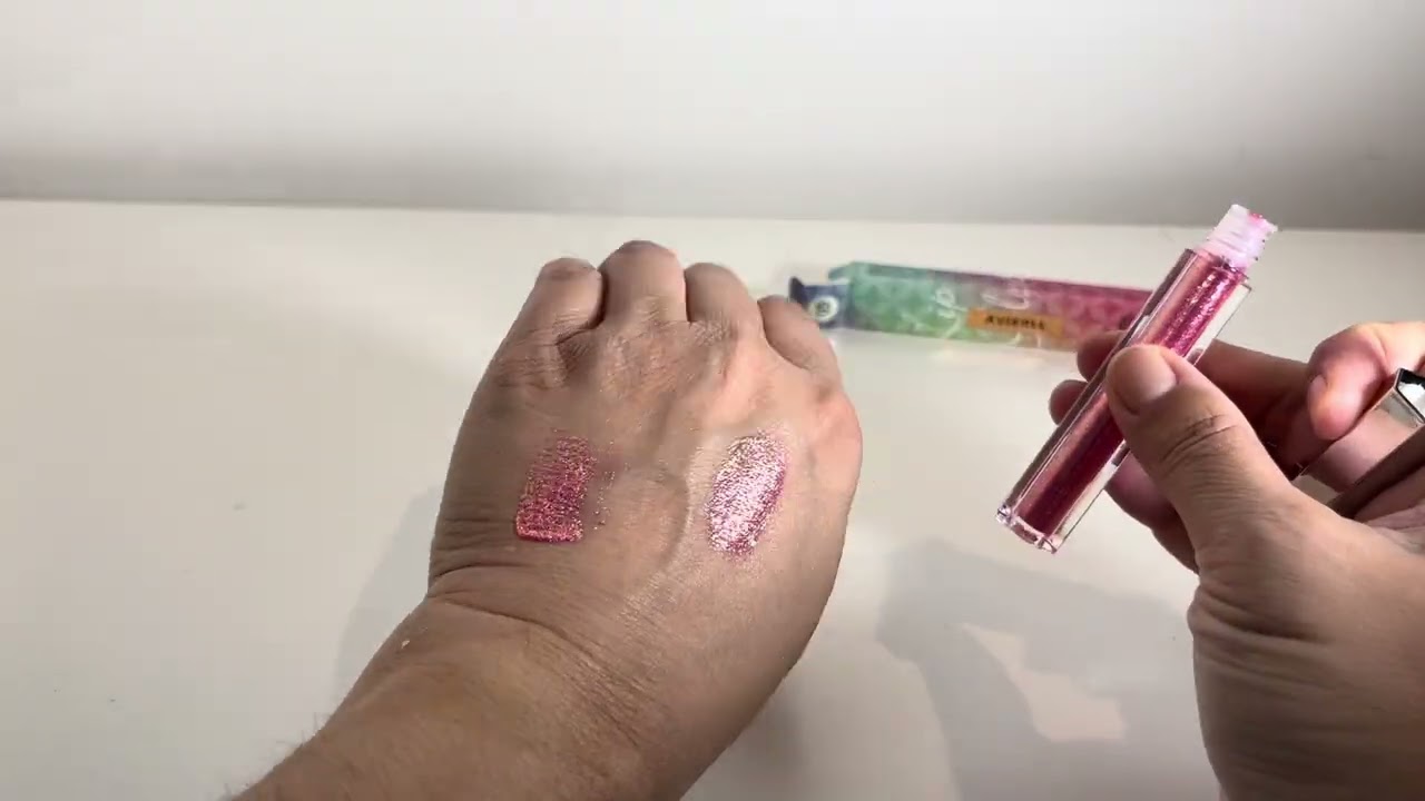 Hot Pink Glitter Lip Gloss Liquid Lipstick, Diamond Shimmer Metallic Sparkly Iridescent Chameleon