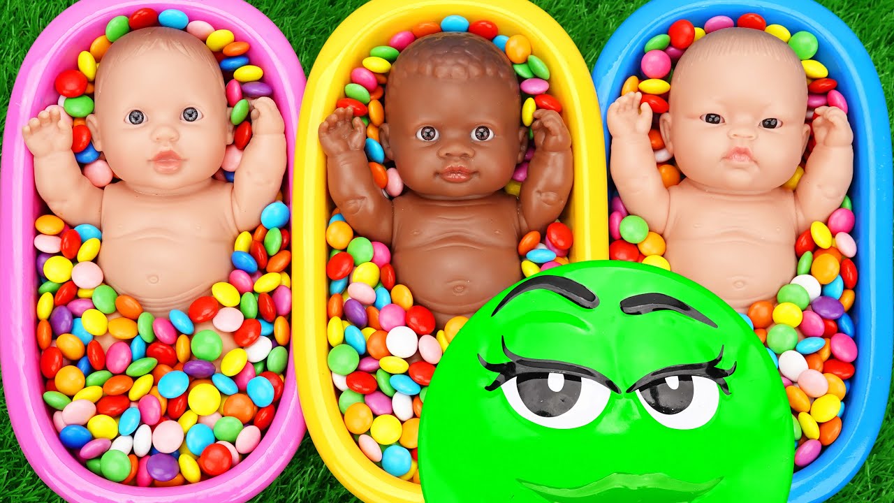 Full of 3 Rainbow BathTubs Candy with M&M's & Magic Slime Cutting Video