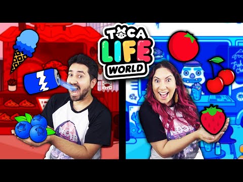 24h COMENDO TUDO AZUL E VERMELHO no Toca Life