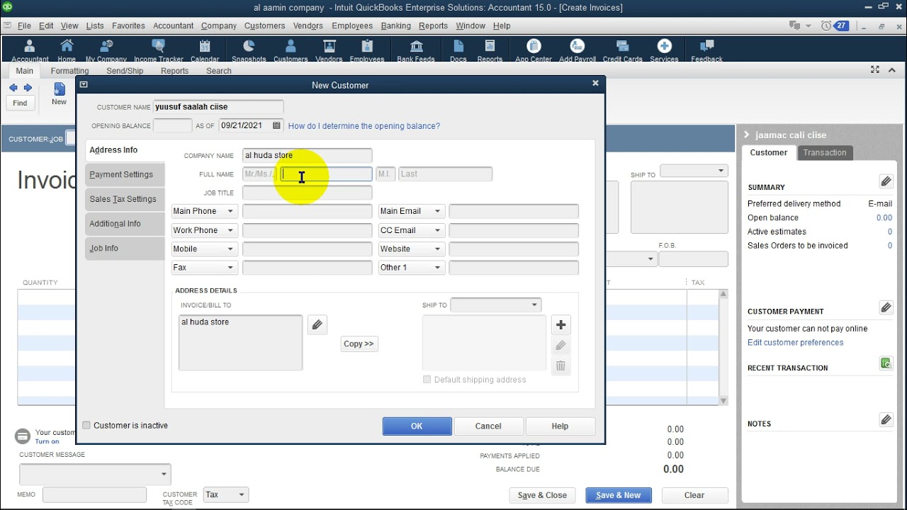 casharkii 14 aad ee quickbook   create invoice Eng Abdikhaaliq ahmed mohed  walaaleye channel