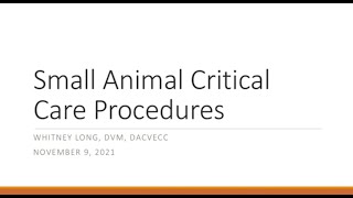 Small Animal Critical Care Procedures