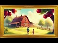 Two children and a Barn | Gold Framed Art | Fall Background | Screensaver 4K | No Sound Video