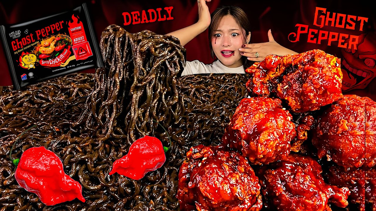 4 PACKS WORLD SPICIEST GHOST PEPPER NOODLES🥵🔥WITH 2X SPICY CRISPY FRIED CHICKEN🍗| BIG BITES 
