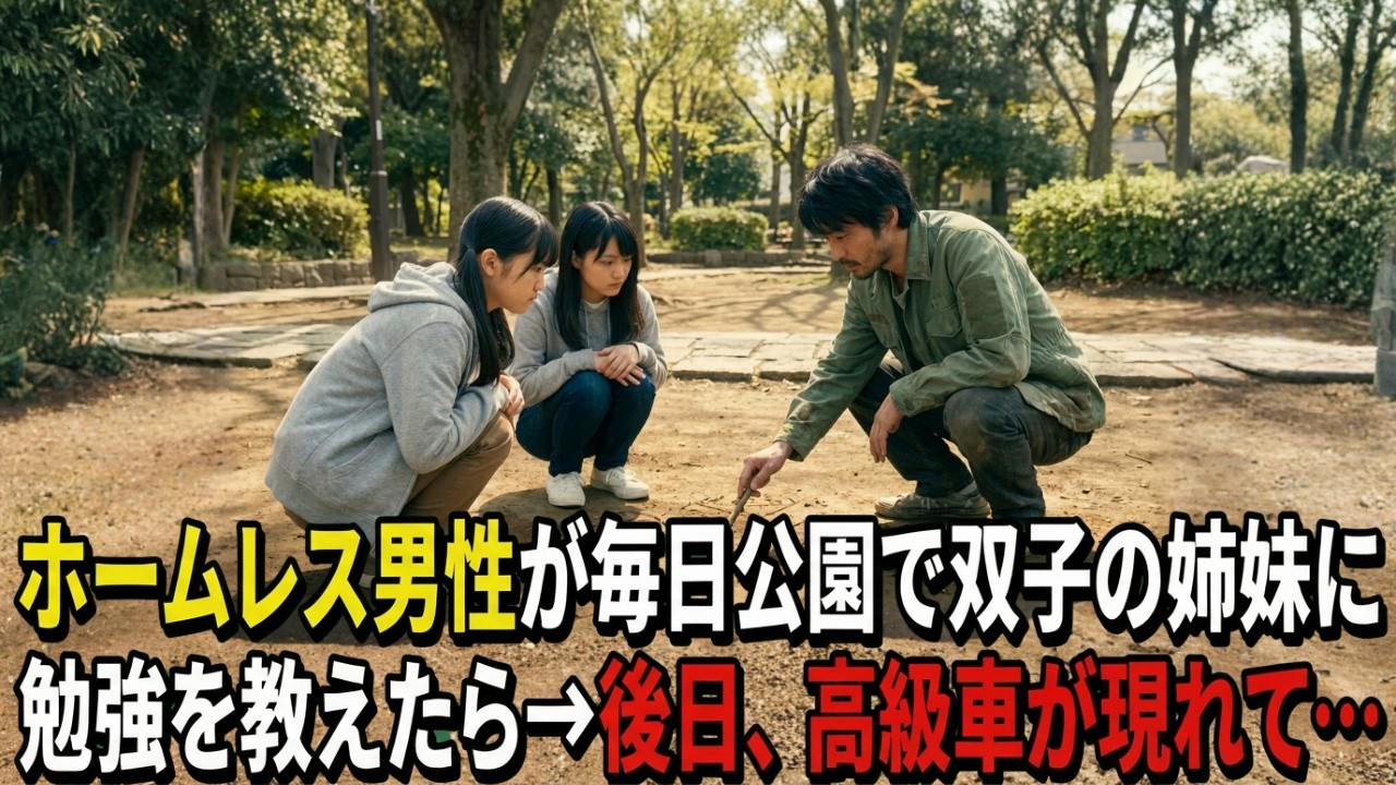 上司に裏切られホームレスになった俺。ある日公園いる双子に勉強を教えてあげたら→3週間後、黒塗りの高級車が現れて…【感動する話】【感動する話】