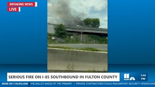 Serious fire shuts down lanes on I-85 southbound