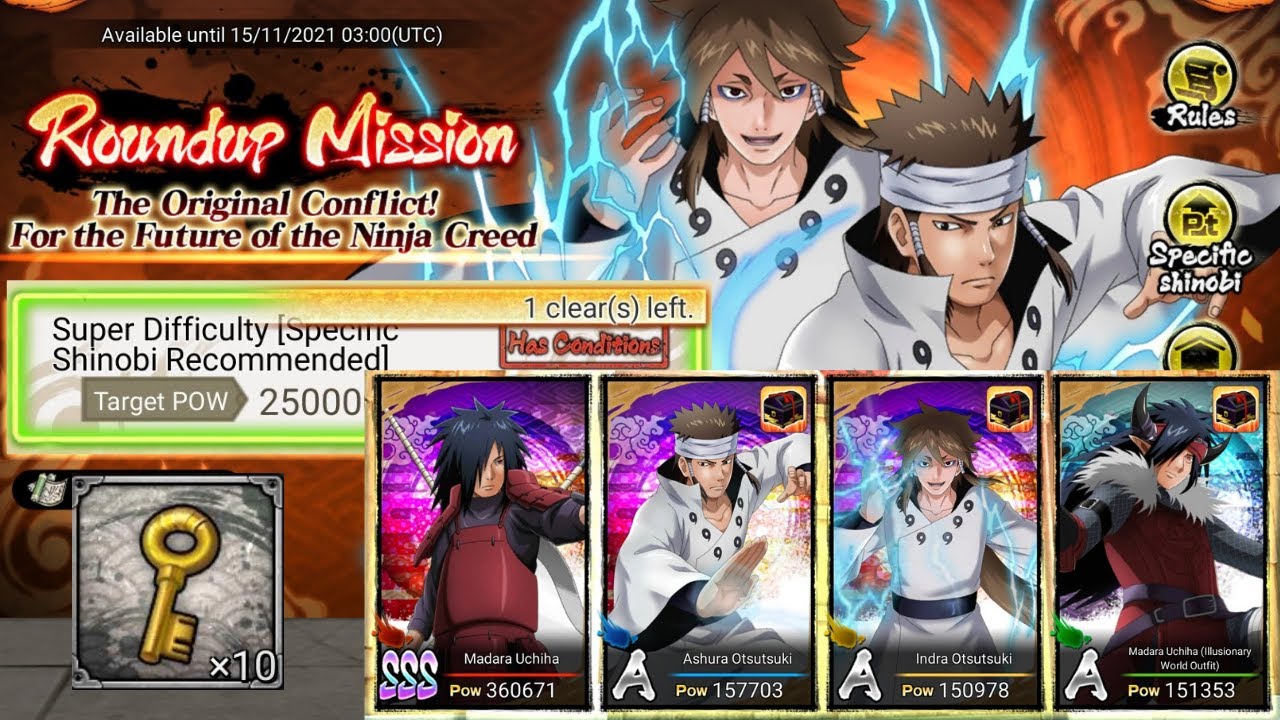 SUPER DIFFICULTY ROUNDUP MISSION • ONLY DEFEAT HASHI WITH MAIN MADARA AND 3 SPECIAL SHINOBI