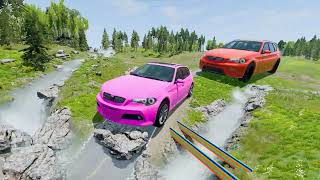 Giant cars and small car vs trains - BeamNG