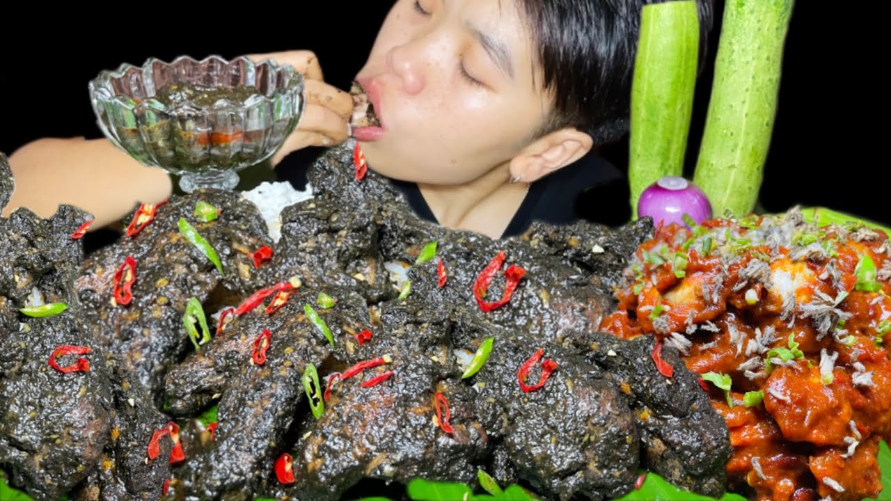 Assamese Black Sesame Chicken with Manipuri Yongchak Eromba | +recipe | Meitei Mukbang