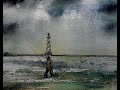Lighthouse with Fisherman at Cape Hatteras North Carolina - WATERCOLOR IN 5