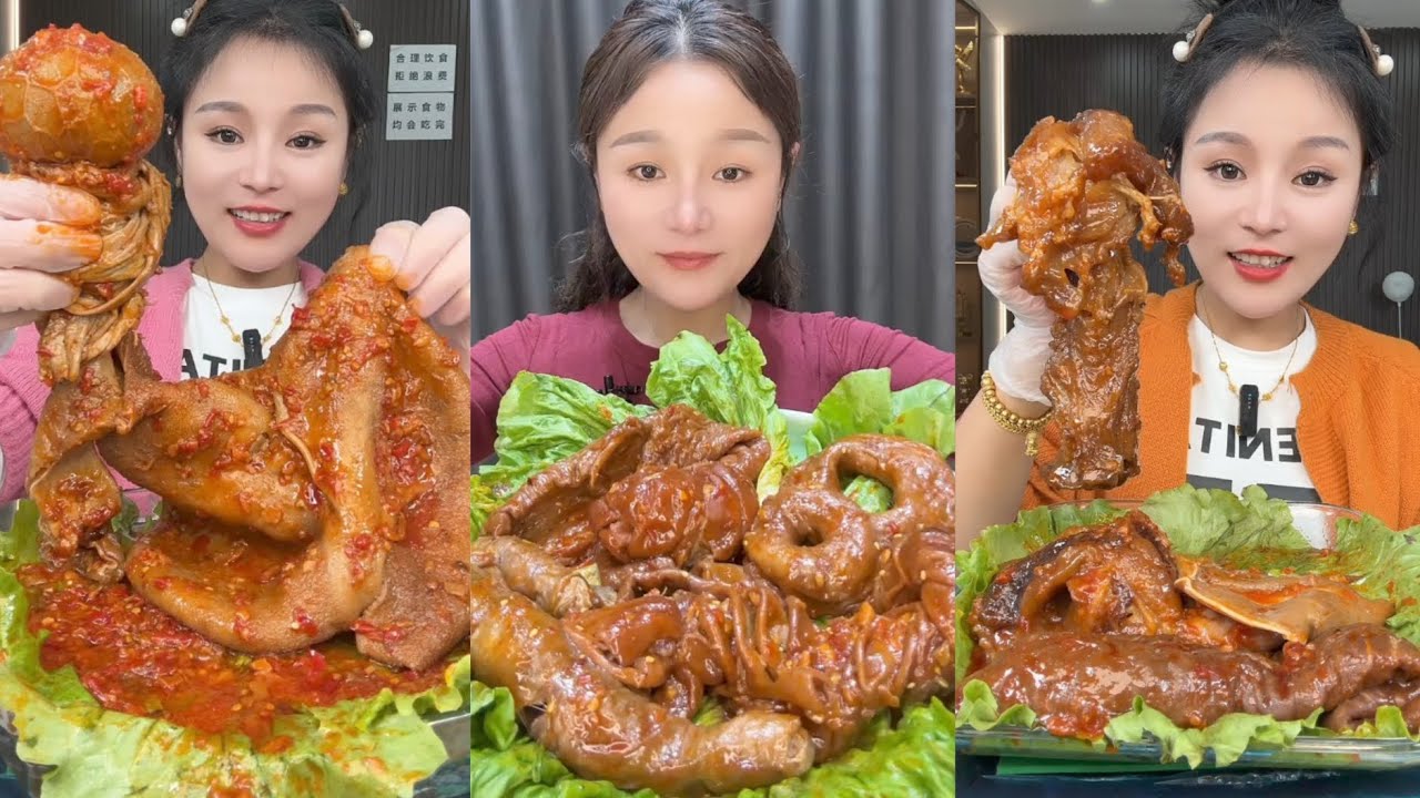 Mukbang Challenge:Eat roll 🥐 intestine belly braised pork belly 