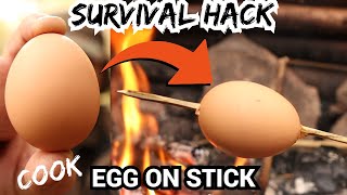 SURVIVAL HACK  How to Cook Egg on Stick  Bushcraft and Camping cooking trick