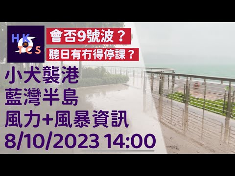【HKTCS小犬襲港藍灣半島風力+風暴資訊￼ 8/10/2023 14:00】 會否9號波？聽日有冇得停課！即時強度路徑成關鍵！￼