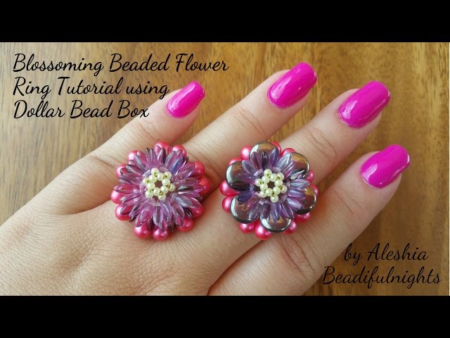 Blossoming Beaded Flower Ring Tutorial using Dollar Bead Box