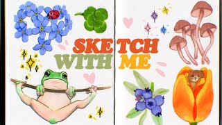 🌷 Sketch With Me 🐸 Cute Animals And Nature 🍀