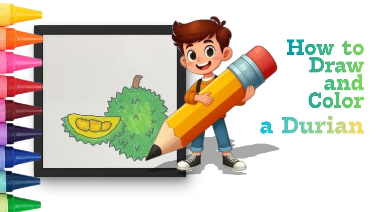 How to Draw and Color a Durian | Easy Drawing and Coloring for Kids | Little Crayon Clouds